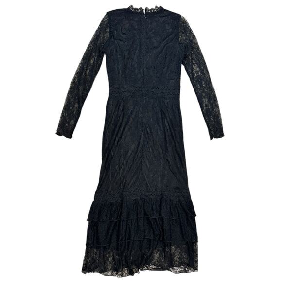 NWT Rachel Parcell Lace Tiered Midi Dress In Black - Picture 4 of 7
